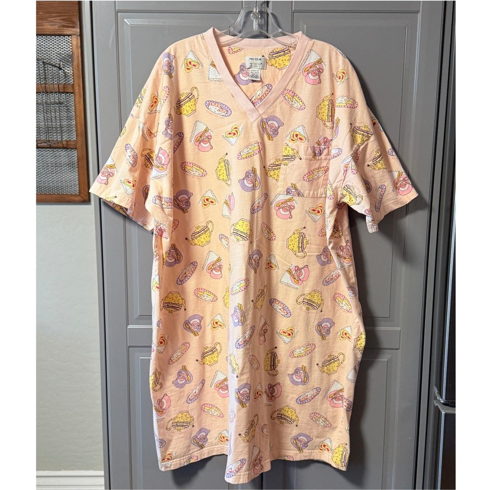 Preview Collection Lingerie Vintage Tea Party Nightgown Sleep Shirt, Peach, OS